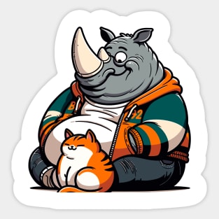 Rhino petting cat Sticker